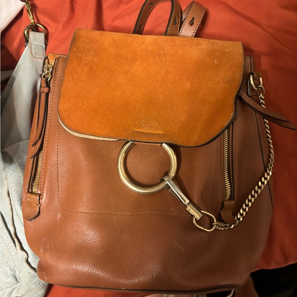 Chloe Suede Calfskin Medium Faye Backpack Tan - Picture 2 of 2